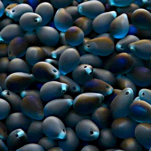 30pcs Czech Pressed Glass Teardrop Beads 6x9mm Aquamrine Azuro Matte