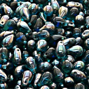 30pcs Czech Pressed Glass Teardrop Beads 6x9mm Aquamarine Celsian