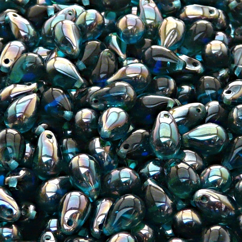 30pcs Czech Pressed Glass Teardrop Beads 6x9mm Aquamarine Celsian