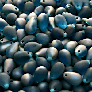 30pcs Czech Pressed Glass Teardrop Beads 6x9mm Aquamarine Celsian Matte