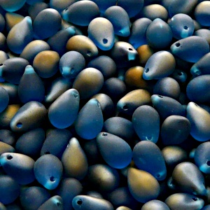 30pcs Czech Pressed Glass Teardrop Beads 6x9mm Aquamarine Valentinit Matte