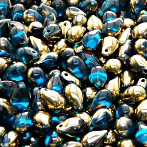 30pcs Czech Pressed Glass Teardrop Beads 6x9mm Aquamarine Amber