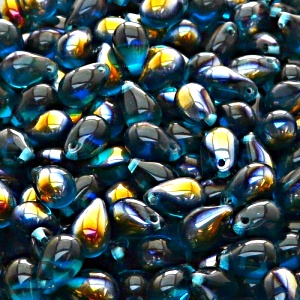 30pcs Czech Pressed Glass Teardrop Beads 6x9mm Aquamarine Santander