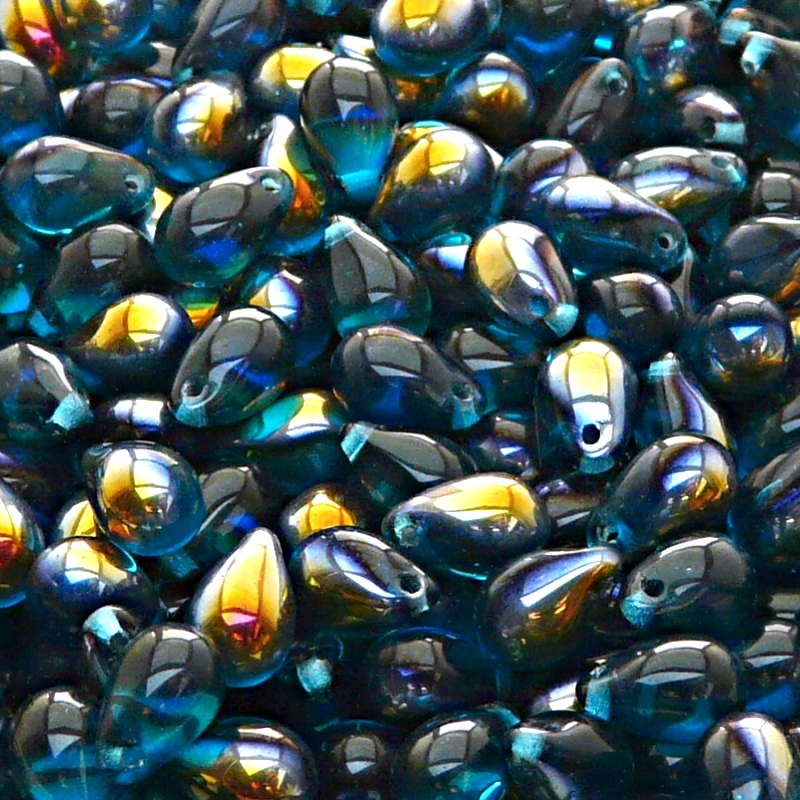 30pcs Czech Pressed Glass Teardrop Beads 6x9mm Aquamarine Santander