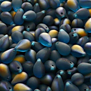 30pcs Czech Pressed Glass Teardrop Beads 6x9mm Aquamarine Santander Matte