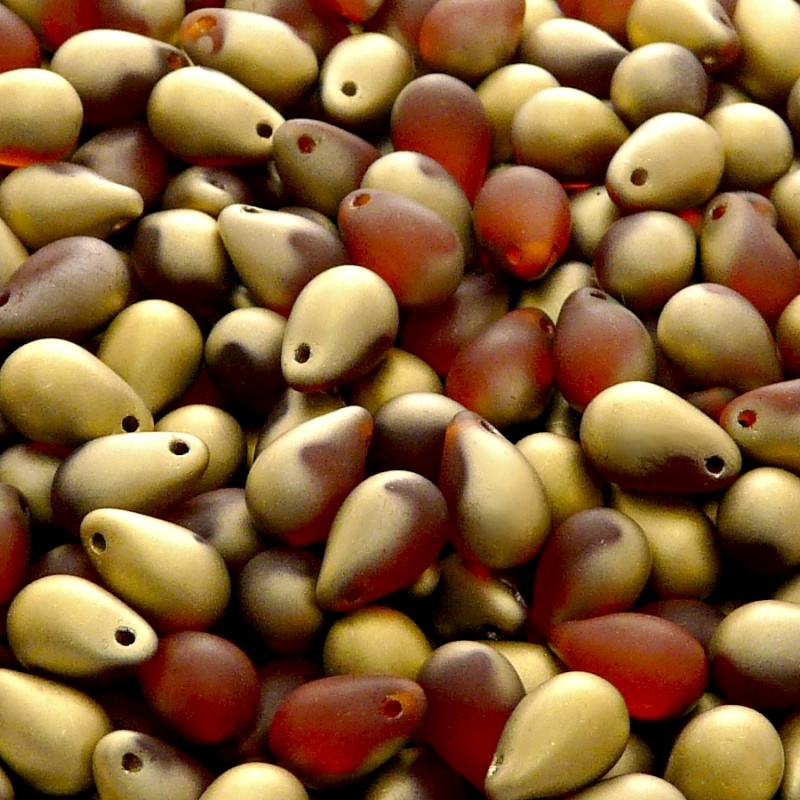 30pcs Czech Pressed Glass Teardrop Beads 6x9mm Hyacinth Amber Matte