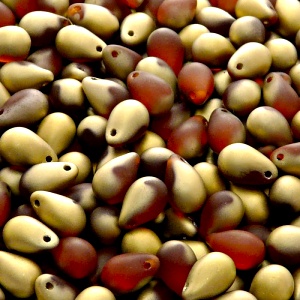 30pcs Czech Pressed Glass Teardrop Beads 6x9mm Hyacinth Amber Matte