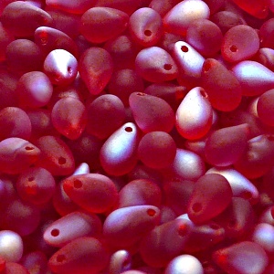 30pcs Czech Pressed Glass Teardrop Beads 6x9mm Ruby AB Matte