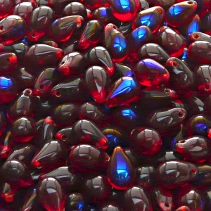 30pcs Czech Pressed Glass Teardrop Beads 6x9mm Ruby Azuro