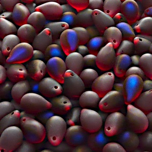 30pcs Czech Pressed Glass Teardrop Beads 6x9mm Ruby Azuro Matte