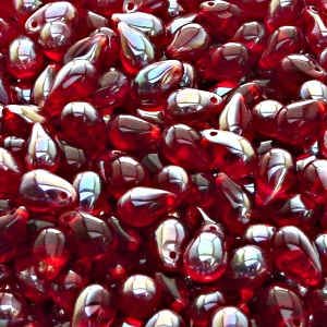 30pcs Czech Pressed Glass Teardrop Beads 6x9mm Ruby Celsian