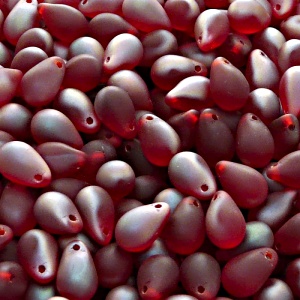 30pcs Czech Pressed Glass Teardrop Beads 6x9mm Ruby Celsian Matte