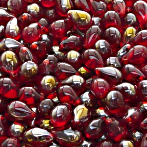 30pcs Czech Pressed Glass Teardrop Beads 6x9mm Ruby Valentinit