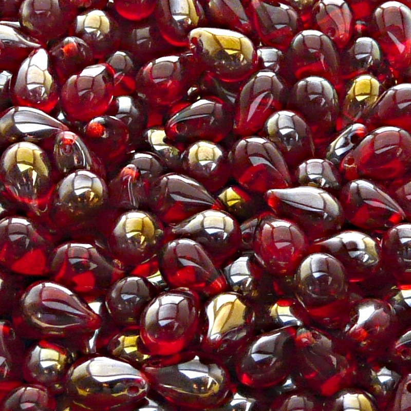 30pcs Czech Pressed Glass Teardrop Beads 6x9mm Ruby Valentinit