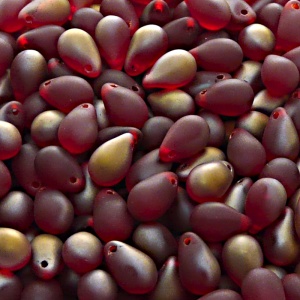 30pcs Czech Pressed Glass Teardrop Beads 6x9mm Ruby Valentinit Matte