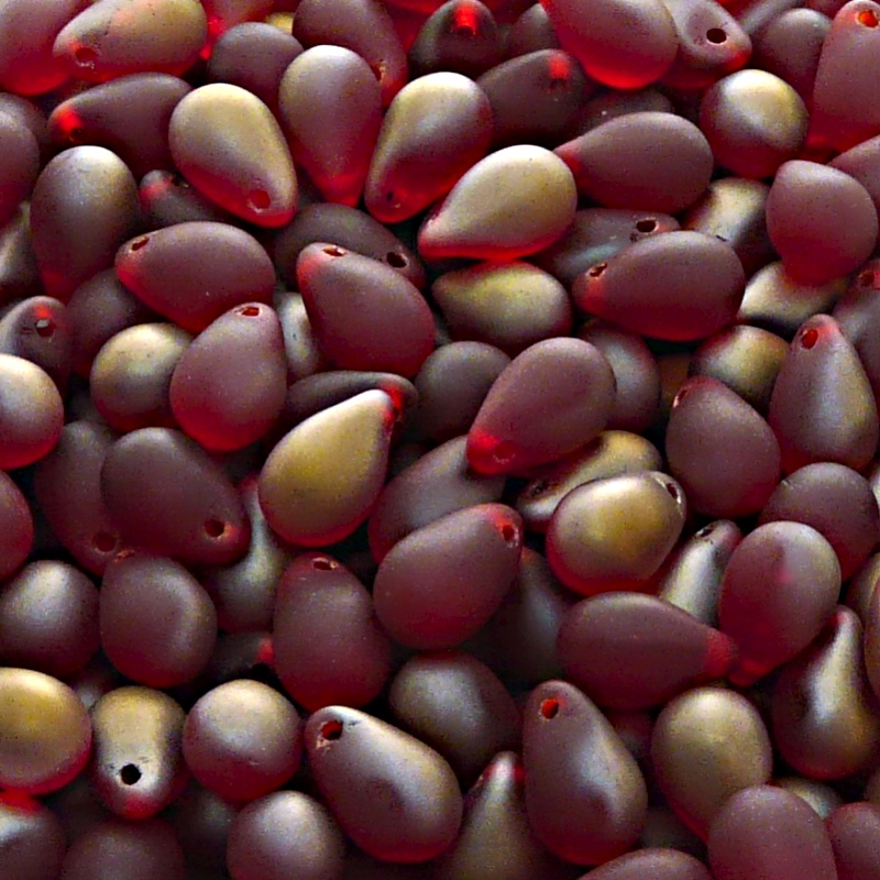30pcs Czech Pressed Glass Teardrop Beads 6x9mm Ruby Valentinit Matte