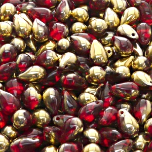 30pcs Czech Pressed Glass Teardrop Beads 6x9mm Ruby Amber