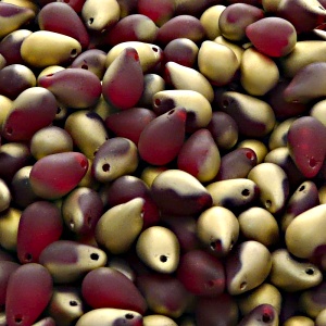 30pcs Czech Pressed Glass Teardrop Beads 6x9mm Ruby Amber Matte