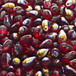 30pcs Czech Pressed Glass Teardrop Beads 6x9mm Ruby Santander