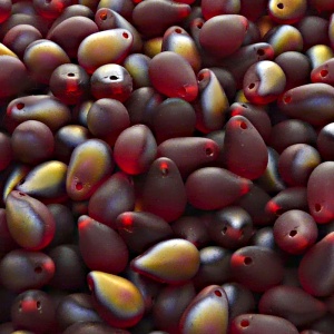 30pcs Czech Pressed Glass Teardrop Beads 6x9mm Ruby Santander Matte