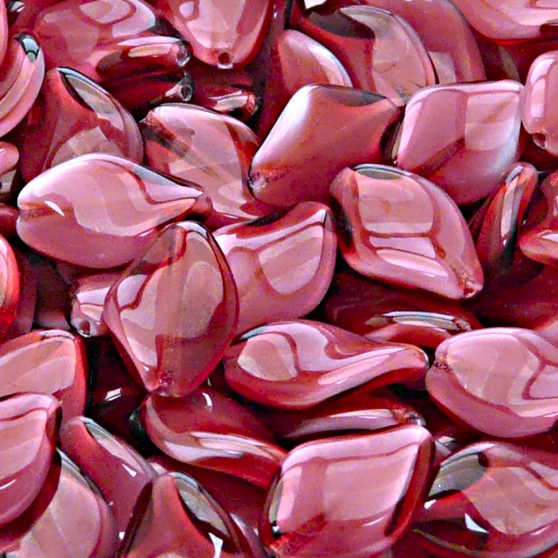10pcs Czech Pressed Glass Ripple Twisted Flat Oval Beads 19x13mm Ruby White Moonlight (06708)