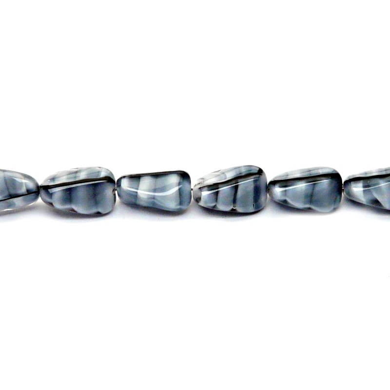 10pcs Czech Pressed Glass Rectangular Beveled Beads 14x9mm Aqua Gray Jet Striped Moonlight (26067)
