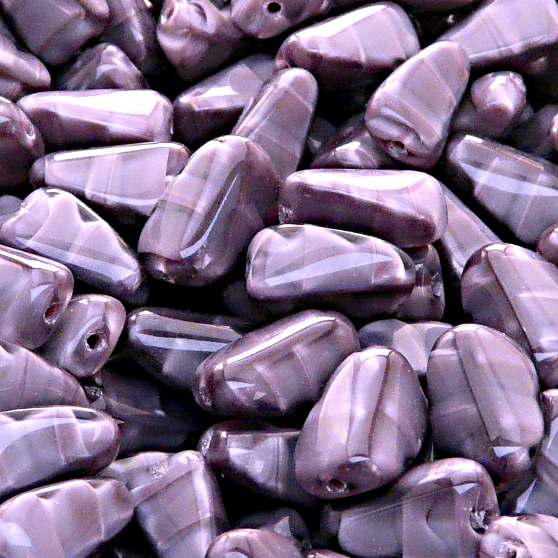 10pcs Czech Pressed Glass Rectangular Beveled Beads 14x9mm Violet Striped Moonlight (26027)