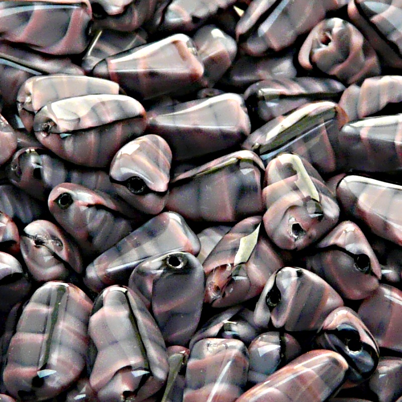 10pcs Czech Pressed Glass Rectangular Beveled Beads 14x9mm Pink Jet Striped Moonlight (26707)
