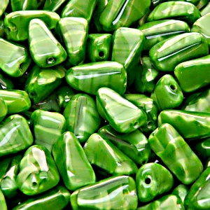 10pcs Czech Pressed Glass Rectangular Beveled Beads 14x9mm Green Striped Moonlight (56027)