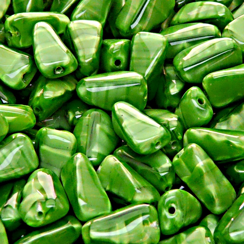 10pcs Czech Pressed Glass Rectangular Beveled Beads 14x9mm Green Striped Moonlight (56027)