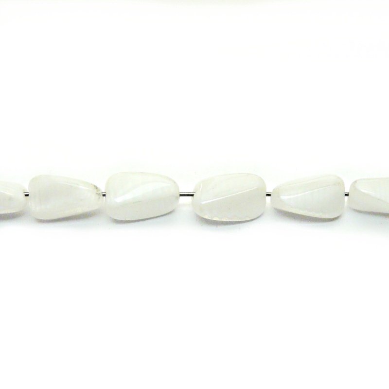 10pcs Czech Pressed Glass Rectangular Beveled Beads 14x9mm White Striped Moonlight (06006)