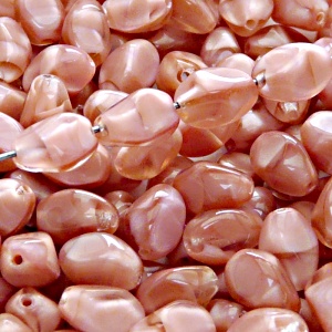 20pcs Czech Pressed Glass Twisted Bicone Lantern Beads 11x8mm Pink Striped Moonlight (76027)