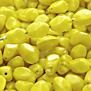 20pcs Czech Pressed Glass Twisted Bicone Lantern Beads 11x8mm Yellow Striped Moonlight (86027)