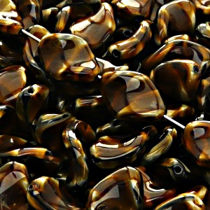 10pcs Czech Pressed Glass Ripple Twisted Flat Oval Beads 19x13mm Coco Dark Brown Moonlight (16127)