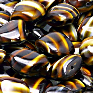 6pcs Czech Pressed Glass Rectangular Kidney Nugget Beads 13x15mm Coco Dark Brown Striped Moonlight (16127)