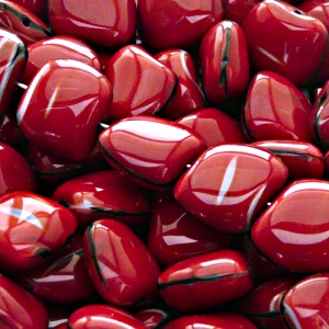 6pcs Czech Pressed Glass Rectangular Kidney Nugget Beads 13x15mm Red Coral Jet Striped Moonlight (26907)