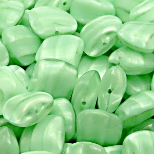 6pcs Czech Pressed Glass Rectangular Kidney Nugget Beads 13x15mm Light Green Peridot Striped Moonlight (56207)