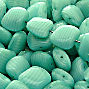 6pcs Czech Pressed Glass Rectangular Kidney Nugget Beads 13x15mm Persian Green Striped Moonlight (56216)
