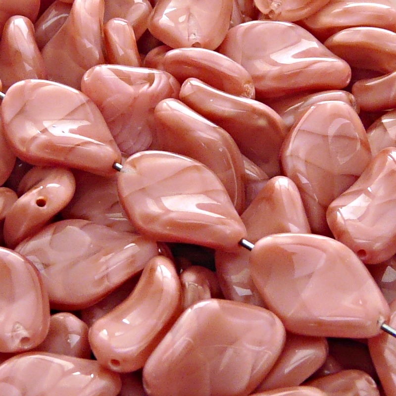 10pcs Czech Pressed Glass Ripple Twisted Flat Oval Beads 19x13mm Pink Striped Moonlight (76027)