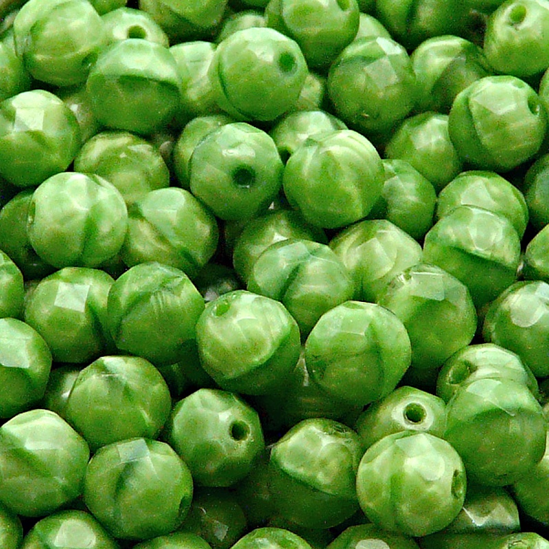 25pcs Czech Fire Polished Faceted Glass Beads Round 8mm Green Striped Moonlight (56100)