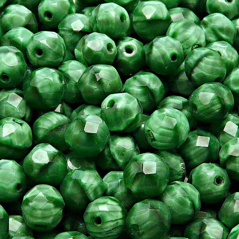25pcs Czech Fire Polished Faceted Glass Beads Round 8mm Emerald Striped Moonlight (56106)