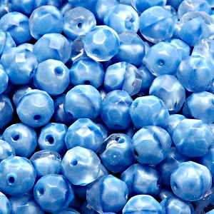 25pcs Czech Fire Polished Faceted Glass Beads Round 8mm Aqua Striped Moonlight (66020)