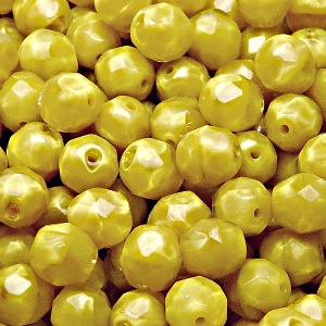 25pcs Czech Fire Polished Faceted Glass Beads Round 8mm Yellow Striped Moonlight (86037)