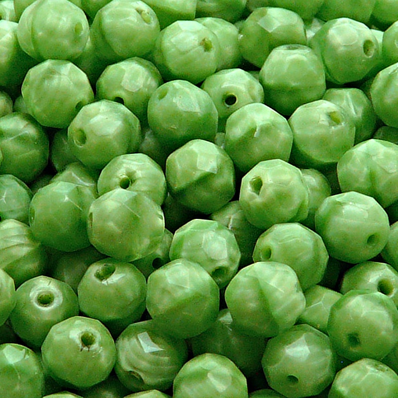 25pcs Czech Fire Polished Faceted Glass Beads Round 8mm Green Striped Moonlight (56016)