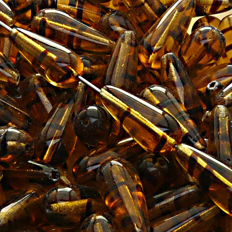 8pcs Czech Pressed Glass Drop Beads 20x9mm Brown Tortoise