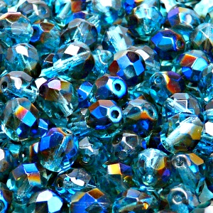 25pcs Czech Fire Polished Faceted Glass Beads Round 8mm Light Aquamarine Azuro