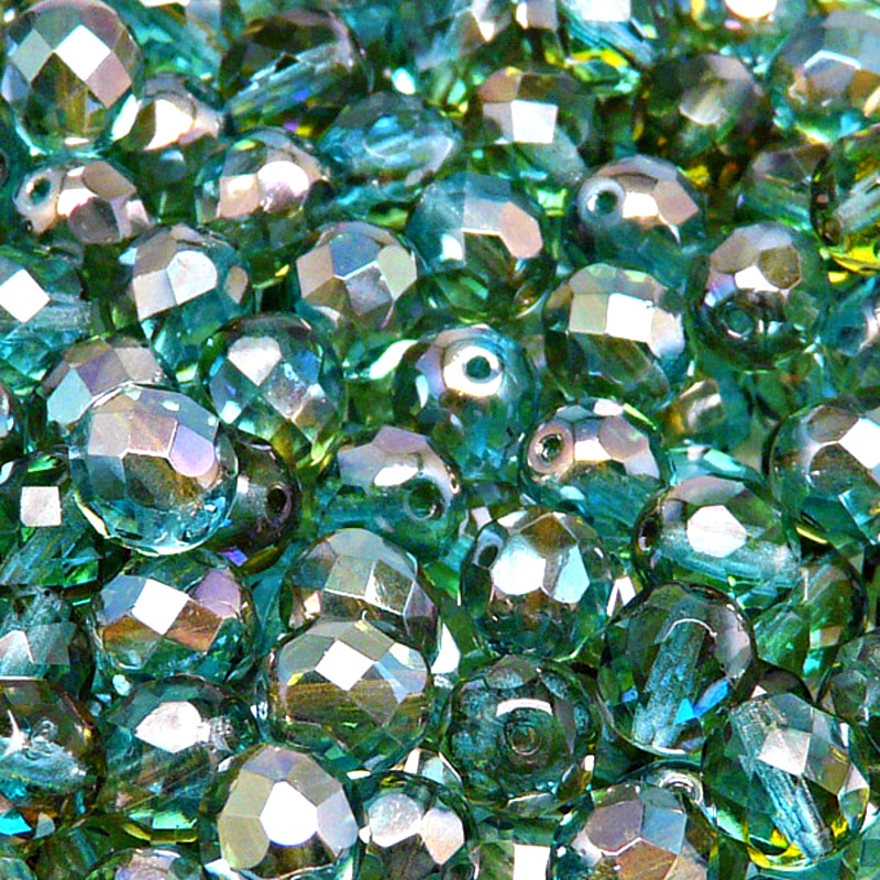 25pcs Czech Fire Polished Faceted Glass Beads Round 8mm Light Aquamarine Celsian