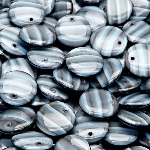 20pcs Czech Pressed Glass Lentil Beads 12mm Aqua Jet Striped Moonlight (26607)