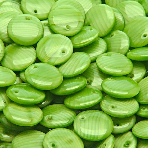 20pcs Czech Pressed Glass Lentil Beads 12mm Green Striped Moonlight (56106)
