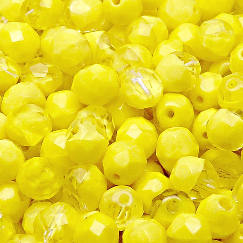 25pcs Czech Fire Polished Faceted Glass Beads Round 8mm Yellow Striped Moonlight (86030)